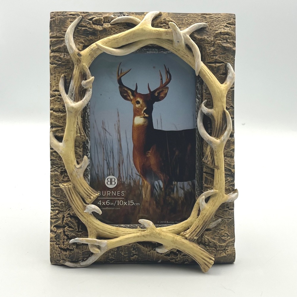 Burnes of Boston Faux Antler and Bark 4x6 Photo Frame Rustic Lodge Decor